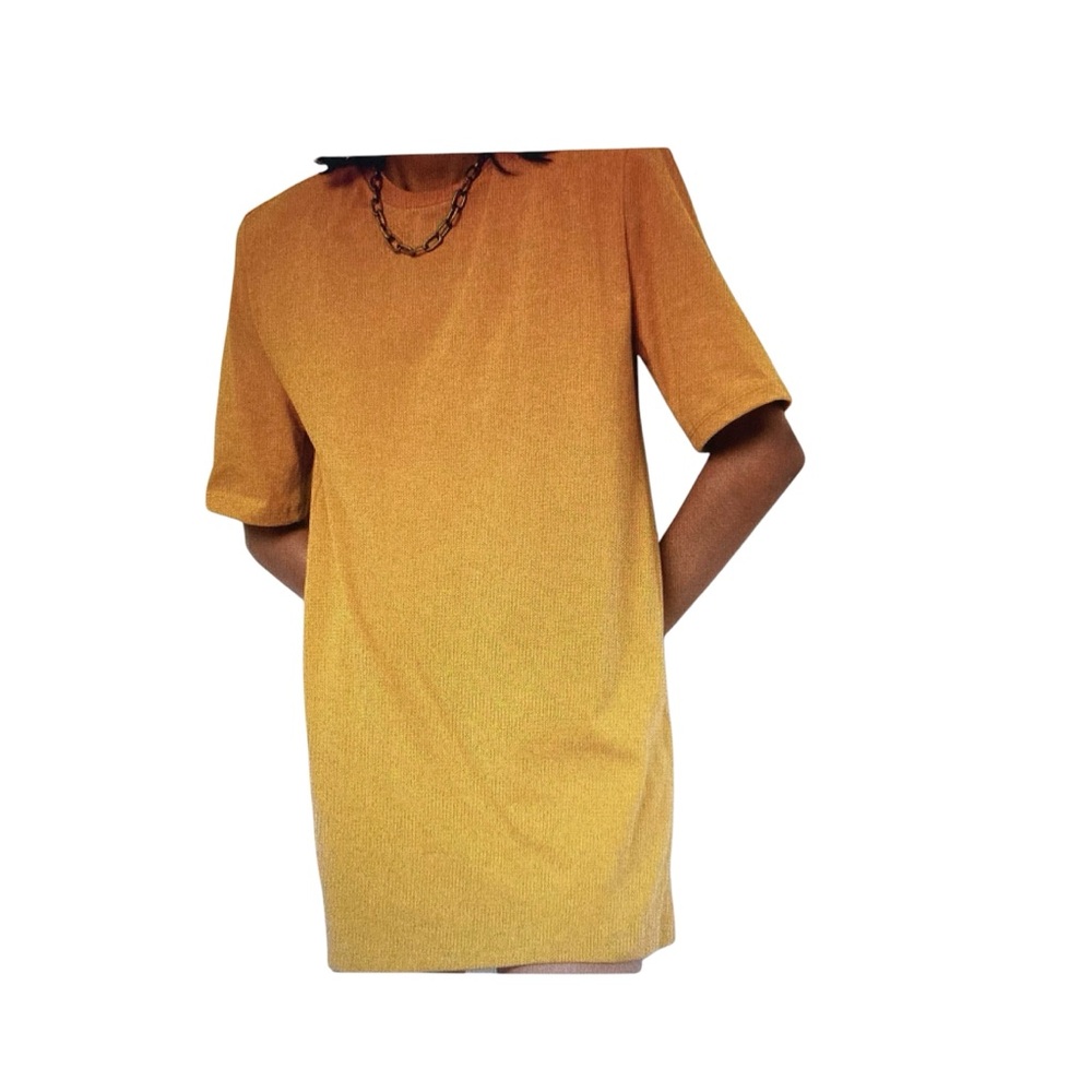 THE FRANKIE SHOP | ‘Sean’ Padded Shoulder T-Shirt Muscle Dress Yellow Size S